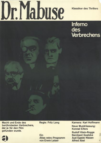 German film poster for the re-release of the film. Illustrated image of the faces of five men surrounded by darkness.