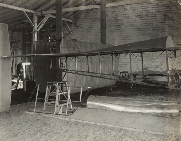 Close-up of the empennage (tail assembly) of the Lawson Military Tractor 2 (MT2). Exterior plates have not yet been attached.