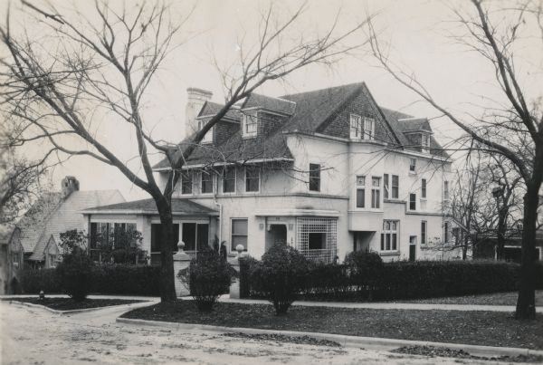 View from street of the Alex Kornhauser Tudor Revival home at 529 N. Pinckney Street in the Mansion Hill neighborhood. It was built in 1908. It was later owned by M.V. O'Shae.
