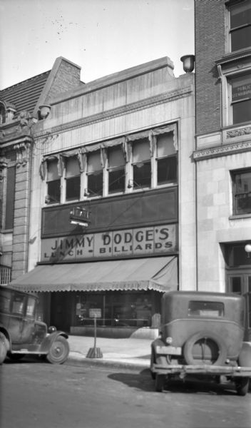 View from street towards Jimmy Dodge's Lunch — Billiards business on Monona Avenue, which was next to the Madison Theater.