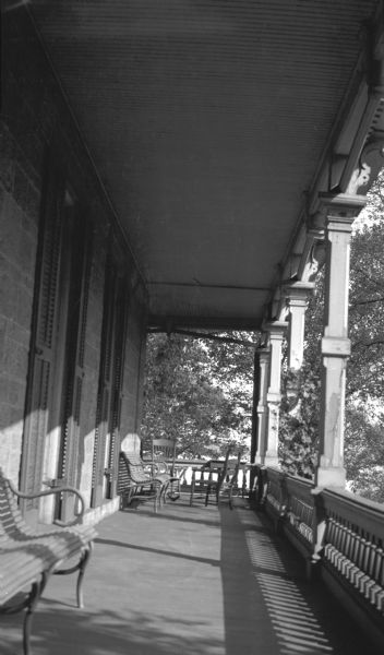 View along front porch of the Reverend F.F. Ford house, at 1023 Spaight Street, which was built by Mr. Harris prior to 1875 when it was purchased by Storer. Winifred Ford, widow of Marcus Ford, lived here.