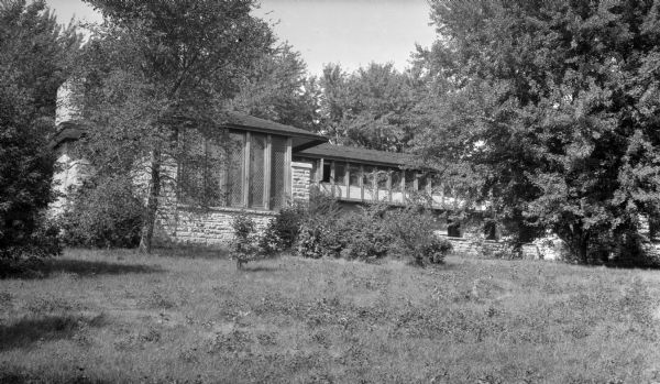 View across yard towards the Hillside school at Taliesin, near Spring Green. Hillside Home School was designed by Frank Lloyd Wright in 1901 and constructed over the next two years.