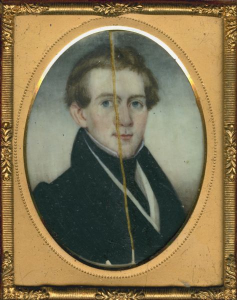 Encased miniature quarter-length portrait painted on ivory of William Kidd, from Ballston Spring, New York.