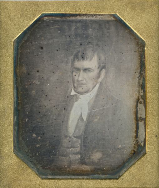 Sixth plate daguerreotype of a painting of James Robertson. Robertson was a contemporary of Daniel Boone and was active in the exploration of the State of Tennessee.