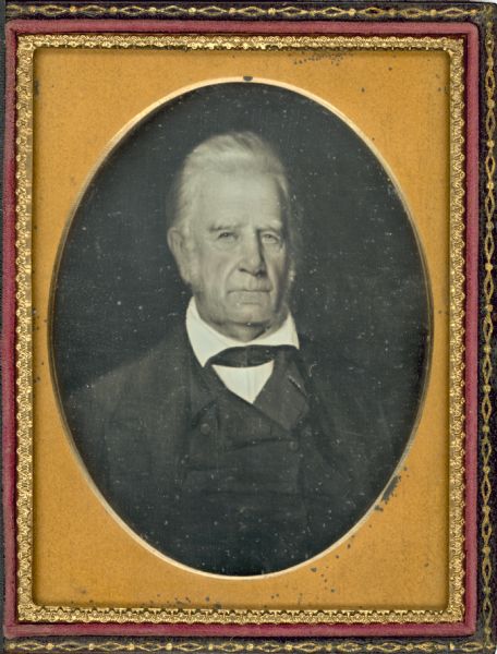 Quarter plate daguerreotype of General Benjamin Whiteman. Quarter-length portrait of Ben Whiteman wearing a suit and necktie. Whiteman fought with General Simon Kenton.