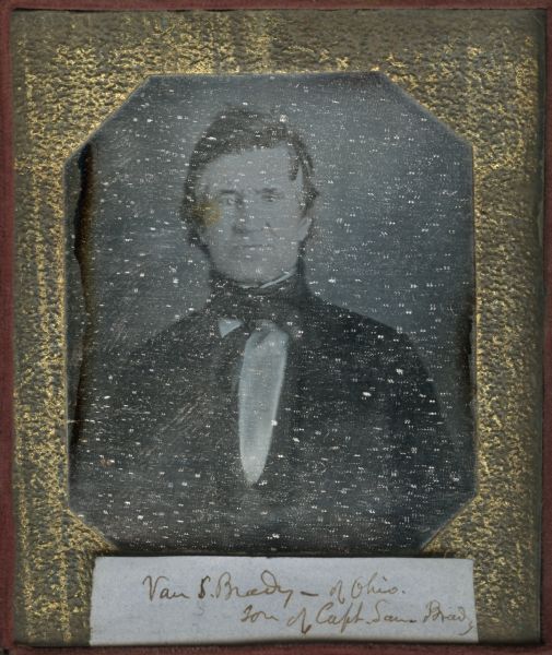 Sixth plate daguerreotype waist-up portrait of Van Swearingen Brady of Ohio, son of Captain Samuel Brady.