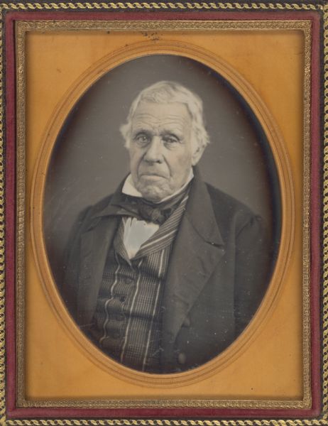 Quarter plate daguerreotype of Captain John Gass, (1765-?). The portrait is waist-up, facing front but slightly to the left. He wears a vertically striped vest. 