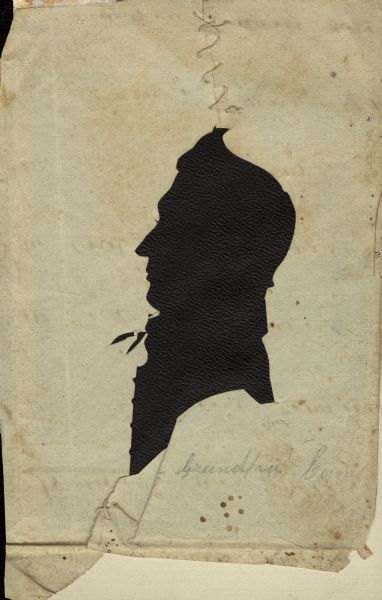 Hollow-cut silhouette, facing left (proper right), of Benjamin S. Campbell. Born in Bedford, NH, died in Huron Co., Ohio. Sheriff of Courtland Co., and a Masonic official. He was the builder of the first flouring mill in Courtland Co.