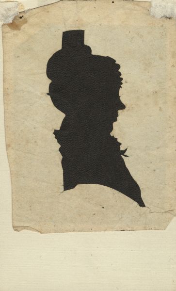 Hollow-cut silhouette, facing right (proper left), of Mary A. Campbell Freeman (Mrs. James Freeman). Born in Genoa?, NY, married in 1826.