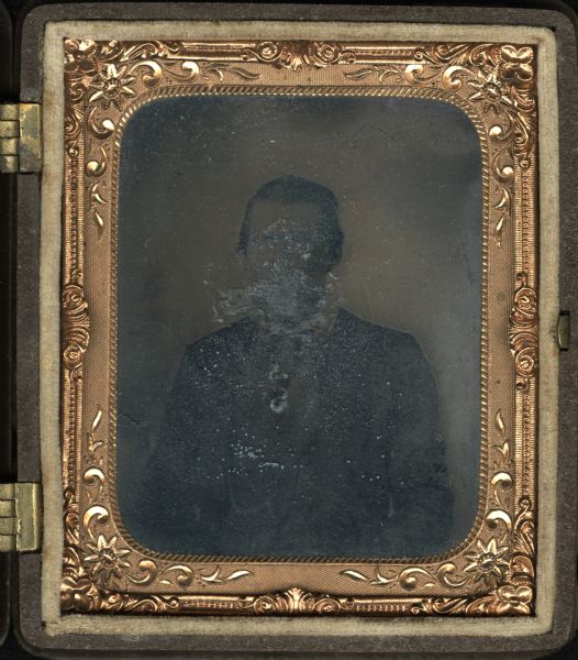 Sixth plate ferrotype/tintype of Granville Johnson, who fought and died in the Civil War. Waist-up portrait facing forward. 