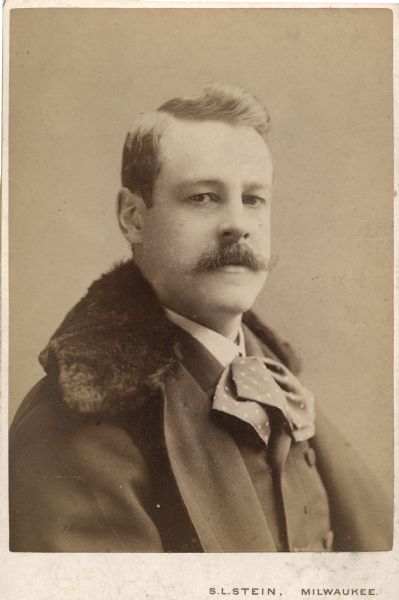 Quarter-length portrait of Edwin Eldridge. He was the first curator of the Layton Art Gallery, and an accomplished portrait artist. He stimulated an interest in art in Wisconsin by giving lectures to public schools and teacher associations.