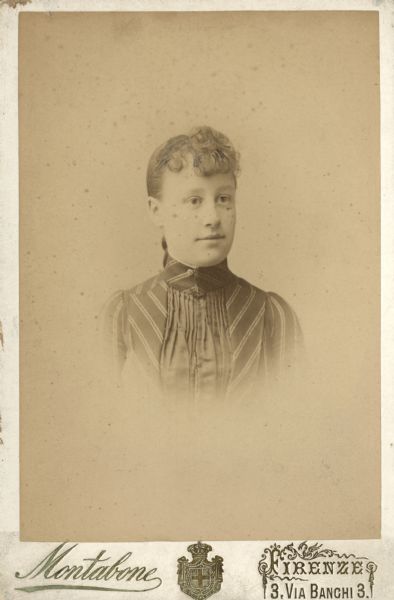 Vignetted quarter-length portrait of Grace Hayman Fowle. Grace was Elizabeth Layton's niece, and the daughter of Joel Hayman. She frequently accompanied Frederick and Elizabeth on their trips abroad. Elizabeth Layton was Joel's sister.