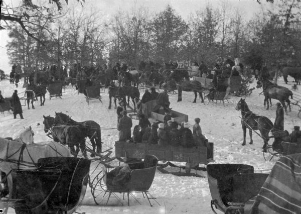 A gathering of sleighs near Scandinavia.
