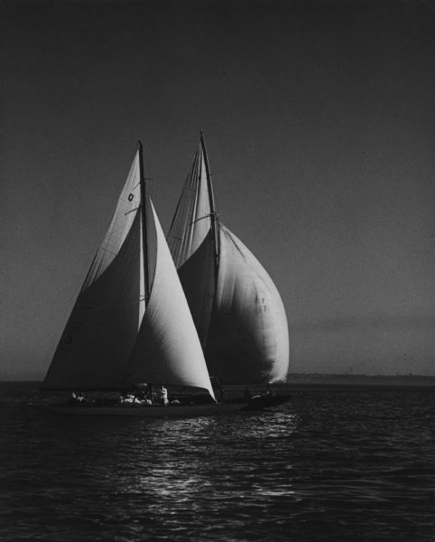 Two sailboats racing on Lake Michigan.