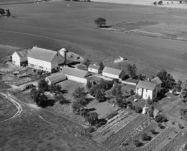 Aerial view of a farm in the summer.