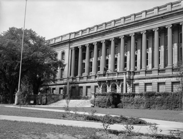 The front of the Wisconsin Historical Society building taken from the Library Mall.