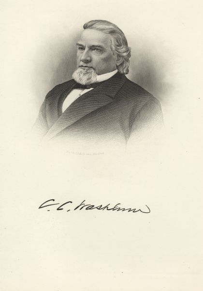 Quarter-length vignetted portrait of Governor Cadwallader Colden Washburn. He is facing slightly towards the left.