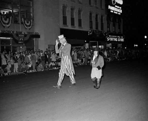 Uncle Sam and John Bull take part in the parade during the Midwest Shrine Convention.