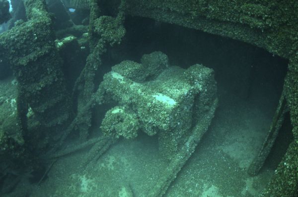 Underwater view of the coupling block on the sunken <i>Milwaukee</i>.