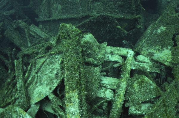 Underwater view of sinks on board the <i>Milwaukee</i>, a portion of its last cargo.