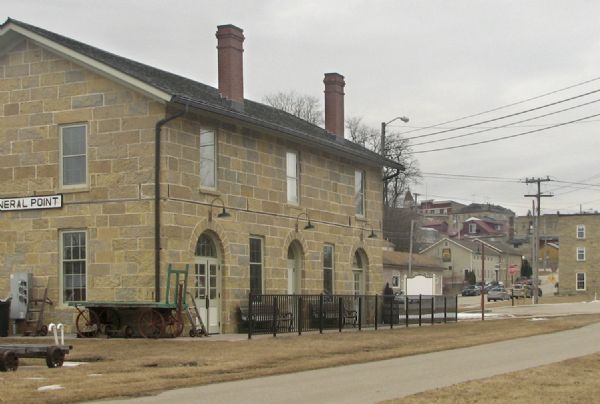 Exterior view of the railroad depot building.