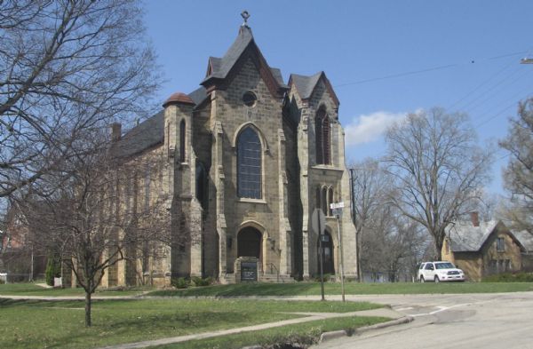 Exterior view of the Methodist Episcopal Church, located at Doty and Iowa Streets. This church was originally dedicated in 1871.