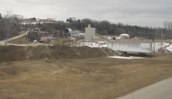 Elevated view of the zinc mining operation, with snow on the ground.