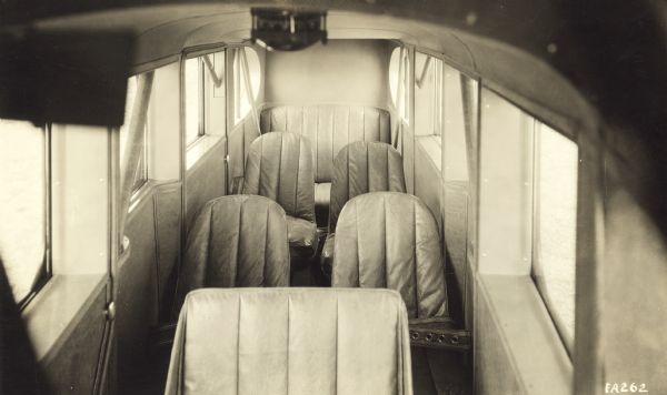 Interior view from front of the cabin of a Fairchild Model 71, which seats seven passengers.
