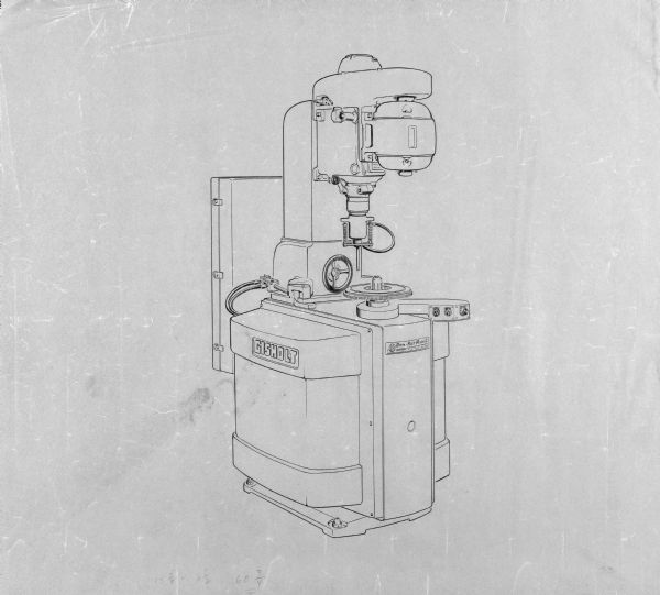 Mechanical drawing in graphite on transparent paper of an automated balancing machine by Gisholt Machine Company for its Dyn-Aut-Ronic product line. 
