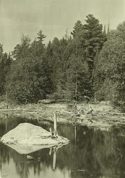 The wreckage of an old dam on the French River.