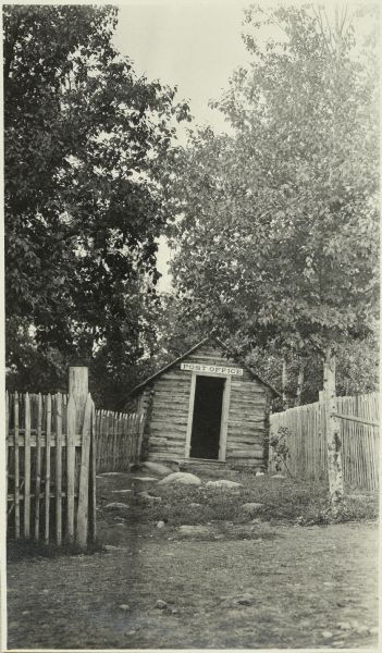 A rustic wooden post office in Chicago Bay. Chicago Bay, Minnesota, is now called Hovland.