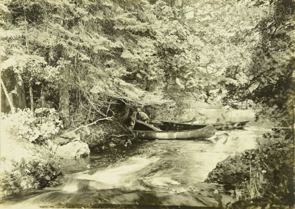 A view of The Gang's canoes at their fifth camp of the trip. 