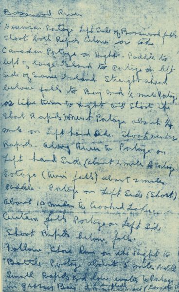 Notes written by ranger J.B. MacDonald regarding routes for The Gang to follow.