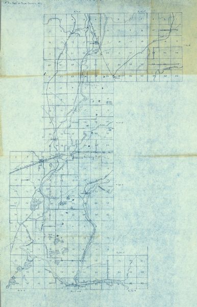 A blueprint map of a portion of Rusk County.