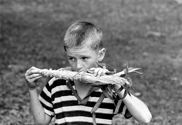 Billy Stevenson (9) of Madison is shown finishing his sixth ear of corn at the Sun Prairie corn festival.