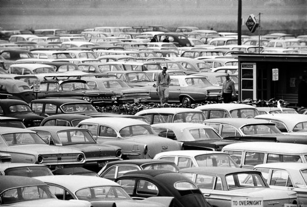 Cars park in the U.W. campus Parking Lot 60 near Lake Mendota. The lot was built in 1956 and enlarged in 1958.