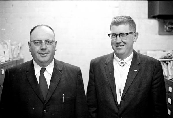 Portrait of Robert Bjorklund and ? , two of 30 newspaper farm editors from around the nation who visited President Johnson at the White House. 