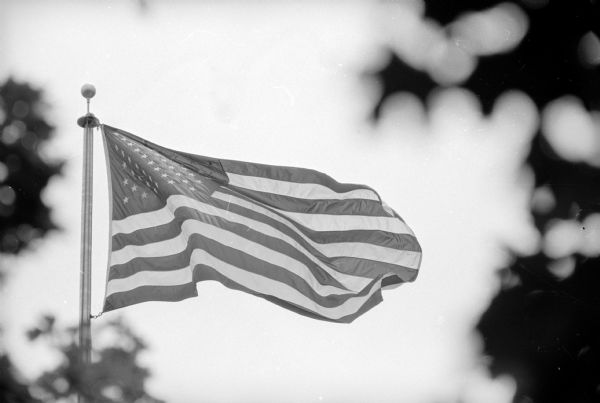The United States flag flying over the Park Motor Inn on Flag Day.