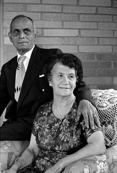Portrait of John Maninos and his wife who are celebrating their 50th wedding anniversary.
