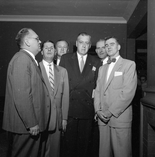 Local attendees (left to right) A.J. Mergem and Larry Ellis from Gisholt Machine Company; E.J. Skidmore from Ohio Chemical Company; Fred Kessenich, Madison Chapter of the Society; E.C. Helmke from Gisholt Machine Company; and R.O. Morehead, Chapter secretary.