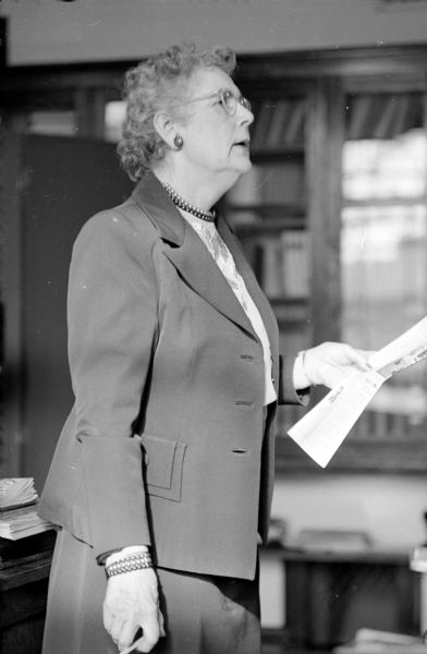 Florence Baskerville directing a speech class at the Madison Vocational school.