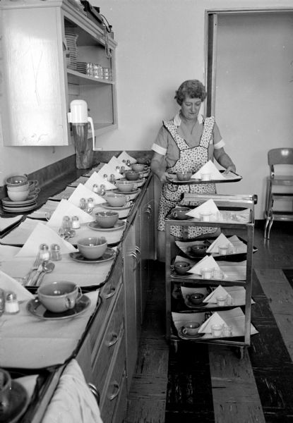 Cook Hazel Gourlie in the kitchen of the Cuba City Hospital and Clinic.