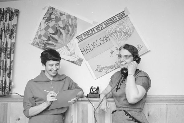 Harriet Miller and Ethel Waisman shown working on plans for the annual Hadassah donor dinner to be held at Beth Israel Center. Hadassah serves people in 76 different countries through its various projects.