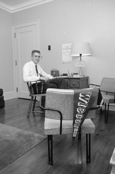 University of Wisconsin president Conrad A. Elvehjem's son, Robert, enjoys his own suite in the official president's residence.