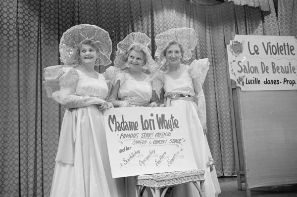 Three lady dancers at the Vaudeville show at a meeting of the Woman's Club of Madison. They are Gladys Homer, Beulah Kosak, and Mary Shattuck.