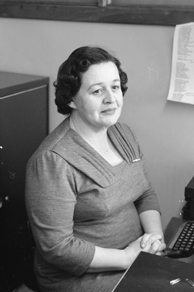 Josephine Radder, <i>Wisconsin State Journal</i> society reporter. Portrait taken for the 10th anniversary of the newspaper moving to publishing of a morning edition.