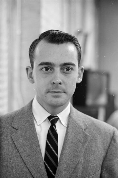 William "Bill" Brissee, <i>Wisconsin State Journal</i> reporter. Portrait taken for the 10th anniversary of the newspaper moving to the publishing of a morning edition. 