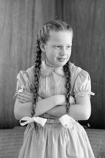 Barbara Gleason, who turned 10-years-old on February 1, 1959. Her birthday was the same as the debut of the <i>Wisconsin State Journal</i>. The photograph was accompanied by one of her as an infant.