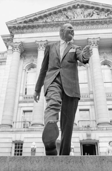 From the <i>Wisconsin State Journal</i>: Wisconsin Secretary of State Robert C. Zimmerman has walked every weekday after working in the State Capitol, for about eleven years, from the Capitol Square to his apartment at 2810 Arbor Drive. Zimmerman is shown leaving the Capitol.