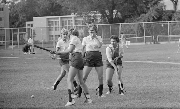 When one of the field hockey players "made a mistake, it brought gasps and disgruntled looks from the other players as the ball sailed away."